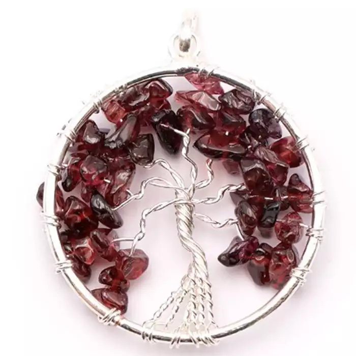 Pendentif Arbre de Vie en grenat rouge almandin