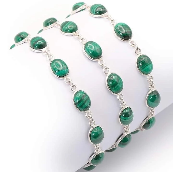 Bracelet en argent et malachite naturelle